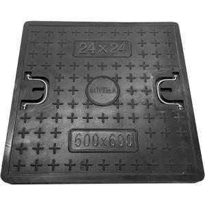 24x24in Fiberglass Replacement Manhole Cover-Only Lid,Corrosion Resistance Square FRP Sewer Cover with Handles for Pavement,Lightweight Septic Tank Lid,Non-slip Trench Solid Plate (Black)