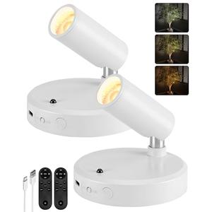 EZVALO Spot Lights Indoor, 5500mAh Rechargeable Picture Lights with Remote, Wireless Mini Art Accent Spotlights with Timer & Dimmable, 3-CCT, Uplights Indoor for Plants, Display (2-Pack-White)