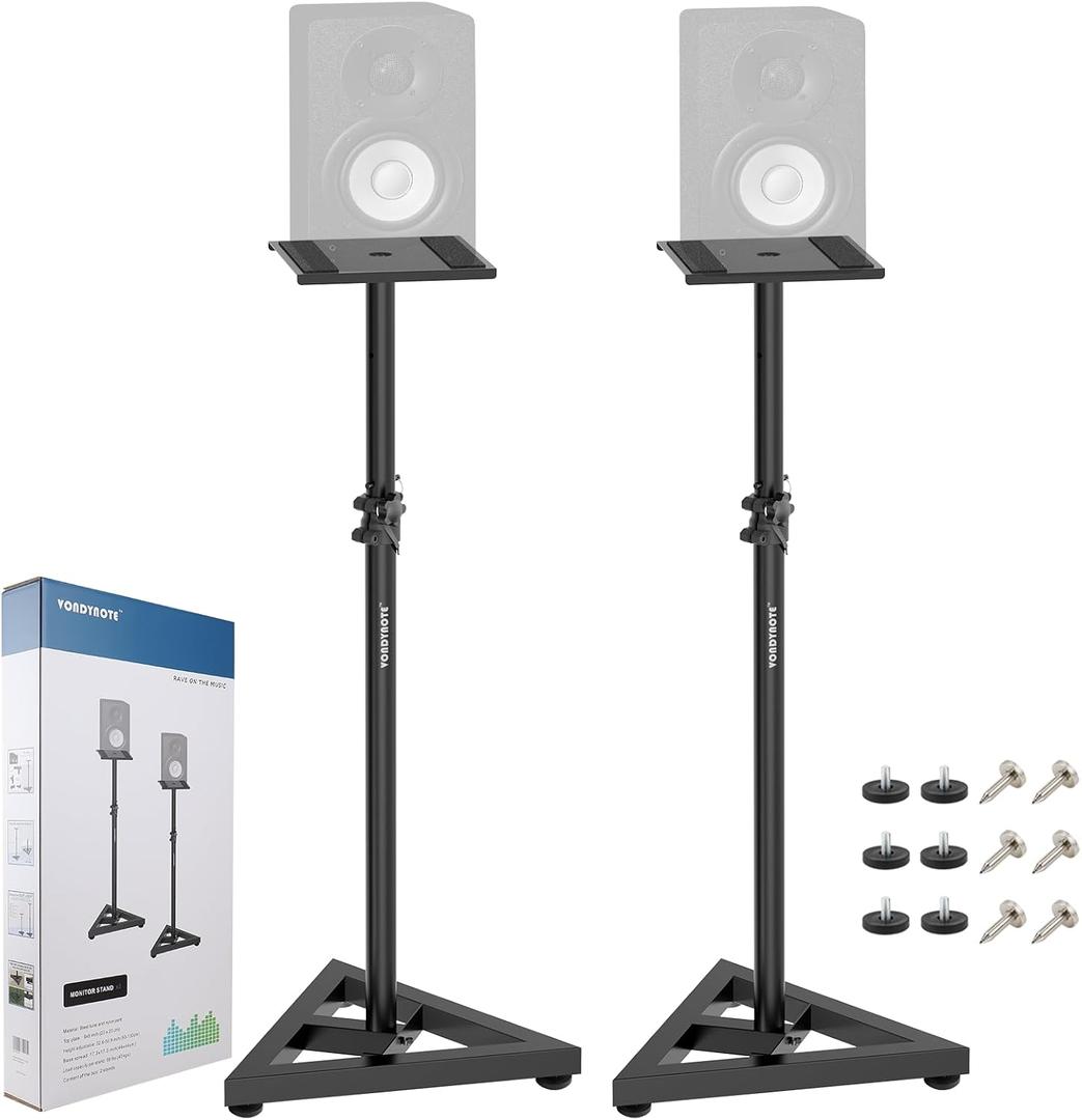 Vondynote Pair of Studio Monitor Stands Adjustable Height 32.6"-50.9" Heavy Duty Three Point Triangle Base Floor Speaker Stands Monitor Stands