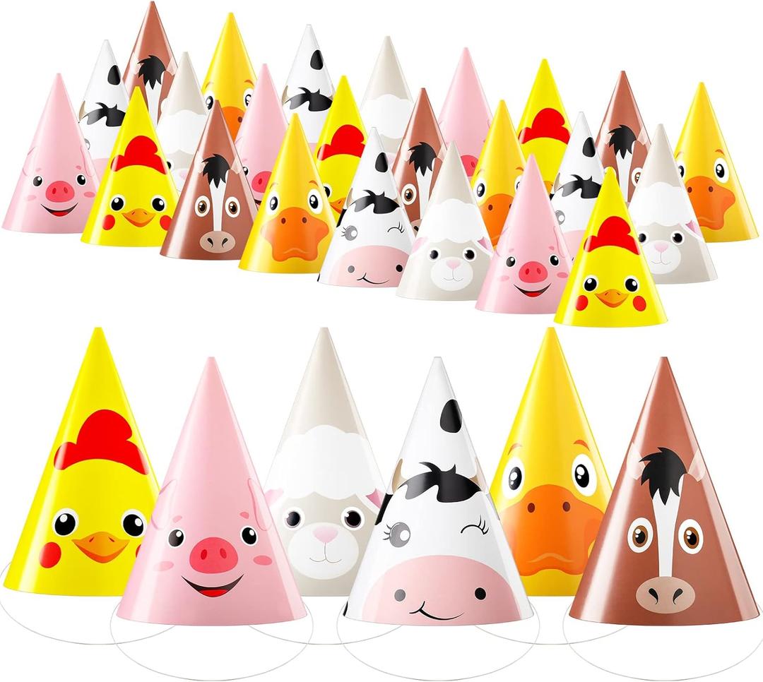 Zhanmai 30 Pcs Animal Themed Costume Headwear for Farm Kids Birthday Party Favor, DIY Photo Props Toddlers Baby Holiday Games Party Decoration, Horse, Chicken, Duck, Sheep, Cow, Pig