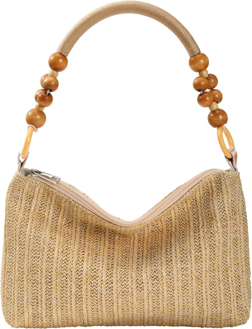 Straw Beach Bag for Women Shoulder Bag Straw Purse, Women Summer Handbag (Beige)