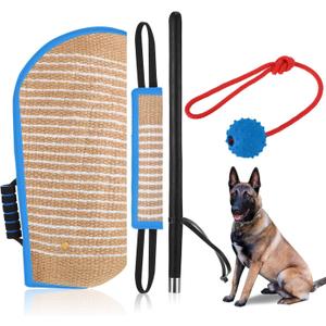 Leyndo 4 Pcs Dog Training Set Include Dog Sleeve Pillow Tug Toy Training Stick and Rubber Ball Professional Equipment for Biting Interactive Fetch Puppy, Blue Leyndo 4 Pcs Dog Training Set Include Dog Sleeve Pillow Tug Toy Training Stick and Rubber Ball Professional Equipment for Biting Interactive Fetch Puppy, BlueÂ