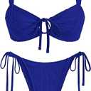ZAFUL Women's Cinched Bikini Solid Color Wave Textured Knotted Tied Side Two Piece Swimsuit Bathing Suits L