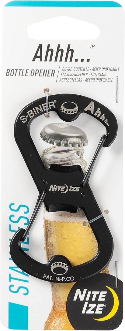 Nite Ize Ahhh Dual Bottle Opener, S-Biner Dual Carabiner with Double-Sided Bottle Openers, Black