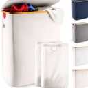 LONBET Laundry Basket with Lid, Made from Breathable Fabric | Aesthetic Clothes Hampers for Laundry with Side Handles & Sturdy Bamboo Frame (40 Gallons - Double, Beige)