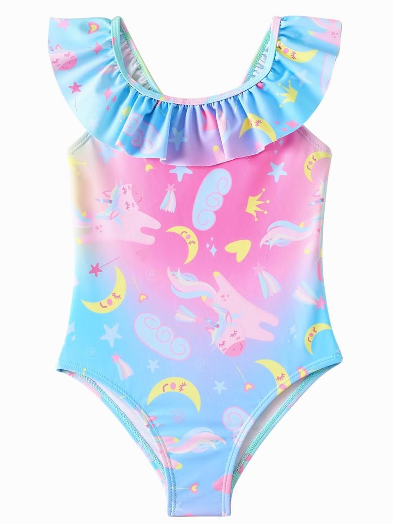 Angel season Toddler Girls Swimsuits One Piece Bathing Suit 2T Swimsuit Girl for Little Kids Cute Ruffle Swimwear Rainbow Unicorn Quick Dry Size 2T
