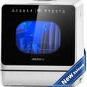 AIRMSEN Countertop Dishwasher with Built-in Water Tank & Softener | 8 Wash Programs & 3 Useful Functions, No Hookup Needed, Hot Air Drying & 72H Air Circulation, Delayed Start, Child Lock