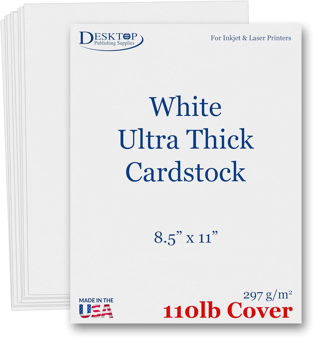 White 110lb Cover (300gsm) Cardstock 8.5x11 - Ultra Heavyweight Thick Card Stock, Smooth Bright White Printer Paper - Invitations, Menus, Posters, Brochures, Crafts - Inkjet/Laser Printers -100 Sheets