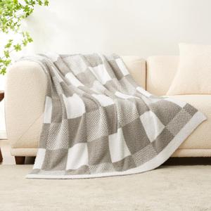 Snuggle Sac Checkered Blanket, Grey Throw Blanket for Couch Checker Microfiber Fluffy Warm Fuzzy Cozy Soft Throw Blanket Reversible Checkerered Blankets for Sofa, Chair, Bed, 60x80 inches