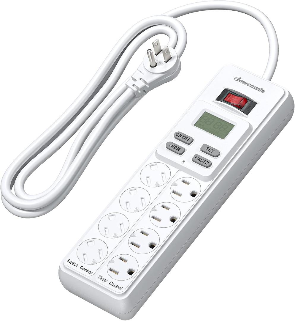 DEWENWILS 8-Outlet Power Strip with Timer (4 Timed/ 4 Always On), Digital Timer Outlet for Reptile Light, Turtle Grow Light Indoor Bearded Dragon Tank Accessory Aquarium, 6ft SJT Cord, 15A UL Listed