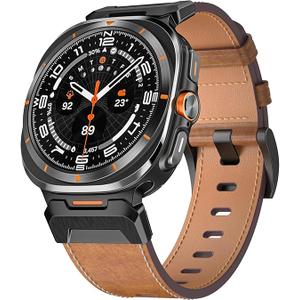 Miimall Leather Band for Samsung Galaxy Watch Ultra 47mm(2025/2024), Premium Full Grain Leather Strap with Metal Connector, Rugged Elegant Replacement Galaxy Watch Ultra Band for Men & Women, Browm