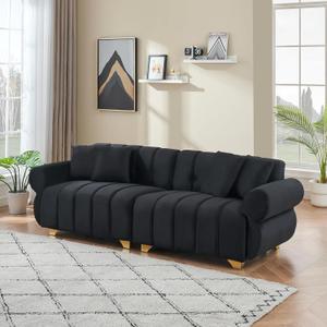 89INCH Oversized 3 Seater Flannel Sofa Couch Modern Upholstered Channel Tufted Cloud Couches Deep Seat Padded Armrests Sofa&Couch, Cozy Living Room Sectional Sofa Couch for Home Apartment Office