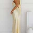 2026 Satin One Shoulder Maxi Dress for Women Summer Silk Formal Elegant Backless Ruffle Sleeveless Wedding Guest Dresses (Yellow, M)