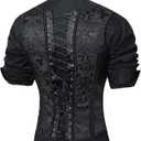 Men Dress Waistcoat Vintage Corset Vest Lace Up Boned Black Formal Tops Wedding Stage (Black, XXL)