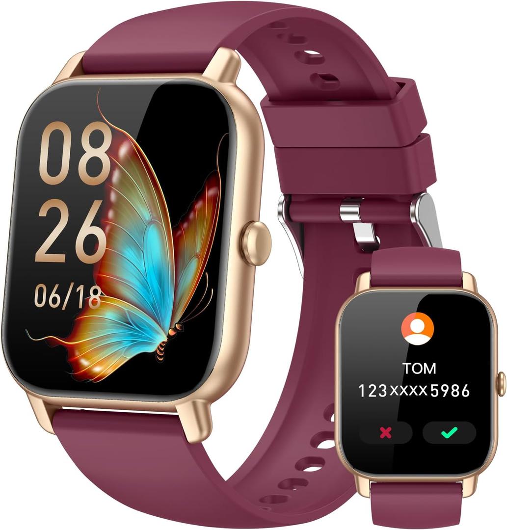 Smart Watches for Men Women(Answer/Make Call), Fitness Tracker Watch with Activity Counter/Sleep Monitor/ 110+ Sports Modes,Smart Watch for Android iPhone iOS Compatible (Wine Red, 1.83)