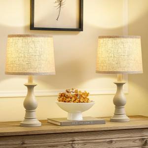 Vintage Table Lamp for Living Room Bedroom, 18.5" Farmhouse Bedside Lamps Nightstand Lamp Set of 2, Table Lamps with Oatmeal Linen Lamp Shades, 2 LED Bulbs Included (Antique White)