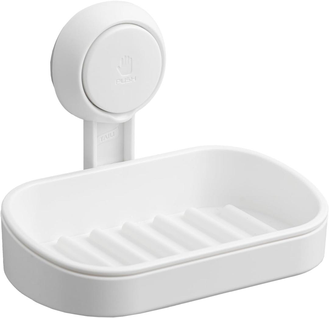 TAILI Soap Holder Soap Dish for Shower, Suction Cup Soap Holder for Shower Wall, Bathroom Accessories, Removable Strong Hold Soap Saver, Drill Free, White