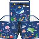 Clastyle 3 pcs Ocean Animals Cube Storage Unit Bin with Metal Frame Foldable Kallax Box for Shelves Parents Closet Organizer Basket for Book Clothes Toy Organizer, Blue, 11.8x11.8x11.8 in