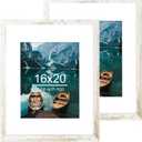 Hongkee 16x20 Frames Set of 2, Distressed White Wood Style - Display 16 x 20 Picture without Mat or 11x14 Picture with Mat, Wall Mounting Horizontal and Vertical