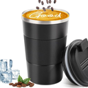 YINBAOGE Insulated Travel Coffee Mug, Spill & Leak Proof, Portable To Go Camping Stainless Steel Coffee Tumbler, Reusable Thermal Coffee Cup with Lid for Hot & Cold Drinks (Black, 12 OZ)