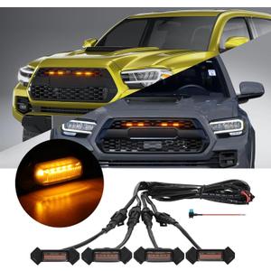 4 Pcs Grille Lights Compatible with Toyota Tacoma 2016-2023 TRD Pro, OEM Style LED Front Grille Lights for Tacoma Accessories with Fuse & Harness (Amber)