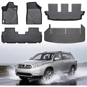 Floor Mats & Cargo Liner for Toyota Highlander 2008-2013 (Non-Hybrid), All Weather Protection TPE Floor Liners Custom Fit Car Mats Full Set for Highlander Accessories 3 Rows and Cargo Liner Set