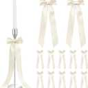 12 Pcs Ivory Candlestick Bows Decor 13 Inch Large Coquette Decorations Bows for Table Self Adhesive Candle Holder Gift Wrapping Wedding Bridal Shower Bachelorette Party Centerpieces