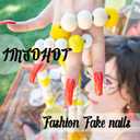 8 x IMSOHOT Press on Nails Medium Almond Fake Nails Red Orange Flower False Nails with Design Glossy Gradient Artificial Acrylic Full Cover Stick on Nails for Women Manicure