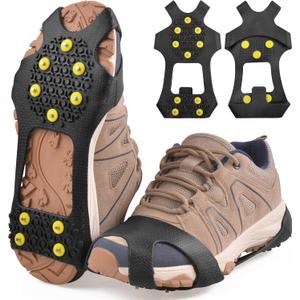Ice Cleats Snow Traction Cleats, 10-Studs Walk Traction Cleats Crampons for Walking on Snow and Ice Anti Slip Rubber Walking Cleats Slip-on Stretch Footwear for Women Men Kids (Large(7-9.5 Men/8.5-11 Women))
