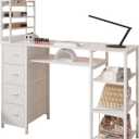 NinPeen Manicure Table Nail Desk for Nail tech with Drawers and Power Outlet, Nail Beauty Table with Storage and Open Shelves for Home, Workshop, Makeup Beauty Salon Workstation (White)