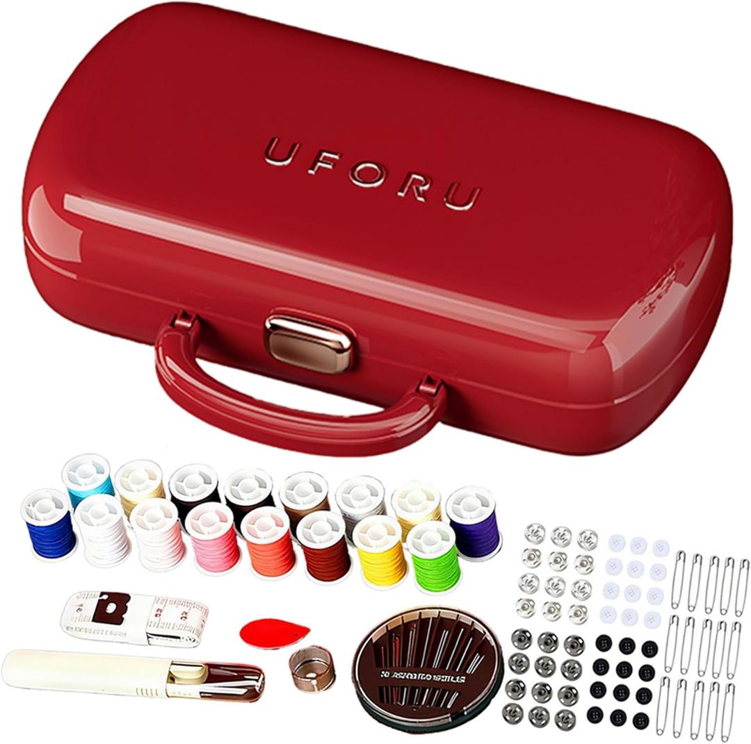 Red Sewing Project Kit, Travel Family Sewing Supplies Repair Kit Portable Small Traveler Sewing Kit Sewing Thread Accessories DIY Sewing Supplies Organizer (Red)