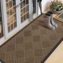 Smiry Front Door Mat Outside Entrance, Heavy Duty Outdoor Indoor Natural Rubber Doormat, Non Slip, Trap Dirt and Moisture, Easy Clean, Low Profile Patio Porch Entryway Mat, 59x20, Brown