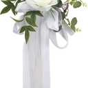 Fofetbfo Set of 10 Wedding Aisle Chair Decorations Silk Rose Chair Back Flowers with Ribbons Chairs Back Pew Flowers Arrangement for Wedding Ceremony Reception Decor (White/10Pcs)