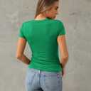 Abardsion Women's Casual Basic Going Out Crop Tops Slim Fit Short Sleeve Crew Neck Tight T Shirts 2026 (X-Large, Green)