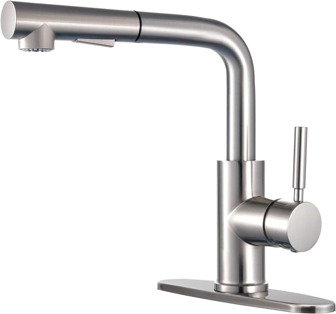 Peppermint Pull Down Sprayer Brushed Nickel Faucet for Sink - Single Lever, 3 Hole, Short Low Arc, RV/Utility Room