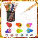 122Pcs Thanksgiving Gifts Set Thanksgiving Party Favors Decoration Pumpkin Exchange Gift with Stamp Pencil Sticker Cup for Autumn Harvest Theme Birthday Gift Prize Supplies