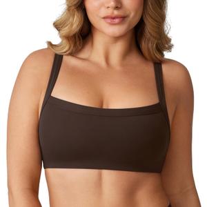 Hugcurve Adjustable Sports Bra Square Neck Wireless Padded Yoga Workout Tops (Small, Clay Brown)