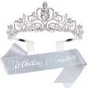 Princess Crown, Happy Birthday Tiara, Girl Sash for Women, Cake Popper, Birthday Party Decorations for Women, Headband Accessories