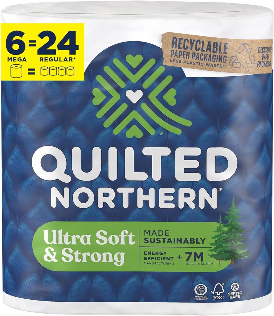 Quilted Northern Ultra Soft & Strong Toilet Paper, 6 Mega Rolls = 24 Regular Rolls, 5X Stronger*, Premium Soft Toilet Tissue with Recyclable Paper Packaging