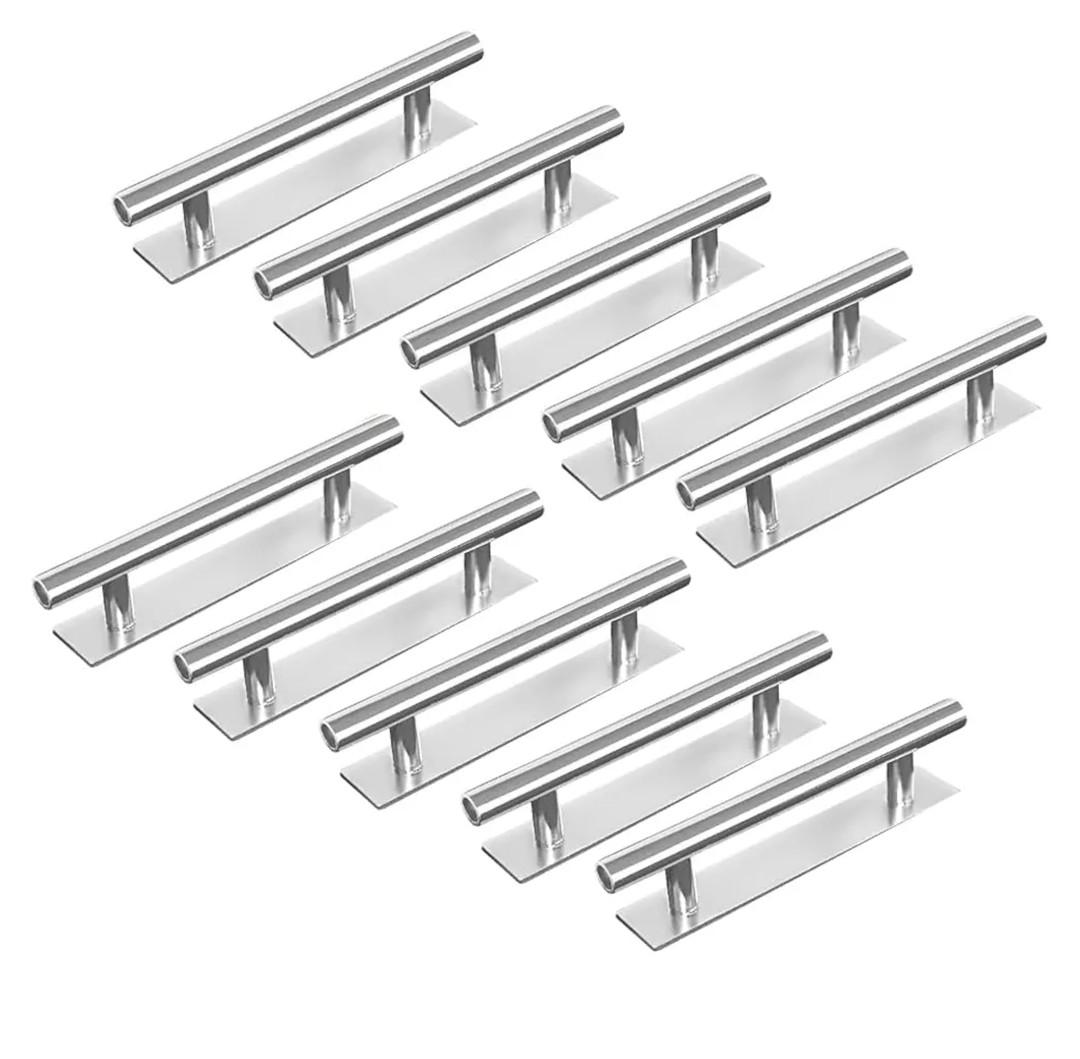 10 Pack Self-Stick Push Pull Helper ABS Plastic Wardrobe Handle Instant Cabinet Drawer Furniture Handles (Silver)