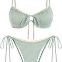 ZAFUL Women High Cut Bikini Sets String Sexy Swimsuit Two Piece Underwire Bathing Suit Brazilian Cheeky Cut Out Cute Swimwear (Green, M)