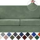 WEERRW Velvet Couch Covers for 2 Cushion Couch Sofa - High Stretch Velvet Plush 3 Pieces Sofa Slipcovers with Elastic Bottom, Furniture Protector for Pets, Machine Washable, Greyish Green, Medium