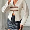 GORGLITTER Women's Dressy Cropped Jacket Buckle Front Long Sleeve V Neck Elegant Blazers Fall Trendy 2025 (M)