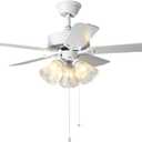 42 Inch Indoor Ceiling Fan with Pull-Chain and Three LED Light Bulbs Base, Traditional 3-Speeds Reversible Blades Ceiling Fan (White)