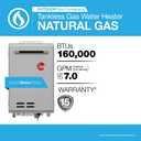 Rheem RTG-70XLN-3 High Efficiency Non-Condensing Outdoor Tankless Natural Gas Water Heater, 7.0 GPM, Gray