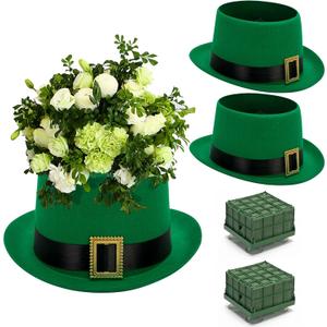 Watayo 2 Pack St. Patrick's Day Hat Flower Pot Set, Irish Green Top Hat Centerpiece with Flower Mud Box, DIY St. Patrick's Day Hat Plant Pots Flower Arrangement Container for Table Home Party Decor