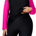 Halcurt Women's Built in Bra Long Sleeve Rash Guard Plus Size 2 Piece Swimsuit Shirt and Shorts (1X, Black Hot Pink)