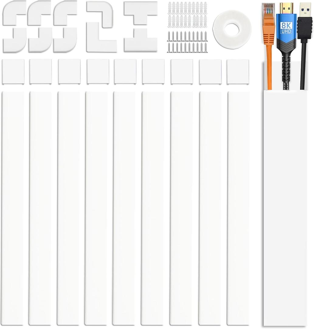 Cable Cover Wall - Cord Hiders for TV on Wall, 157 Inches Cable Cover Channel, White (Large)