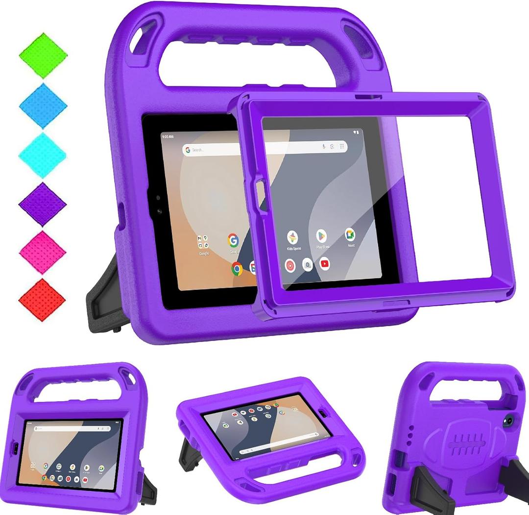 BMOUO Kids Case for Onn 7 Inch Tablet 2024 (Model:100135924), with Screen Protector, Shockproof Handle Stand Protective Case for Walmart Onn 7" Tablet (Gen 4, 2024), Purple
