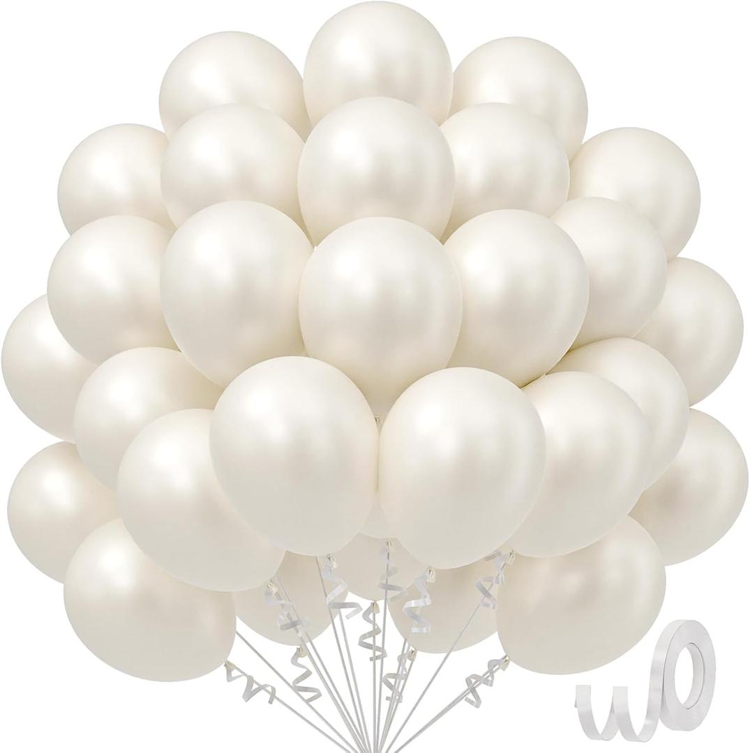 Pearl White Balloons 12 inch, White Latex Balloons 50pcs Party Balloons for Wedding Engagement Bridal Baby Shower Birthday Party Decorations